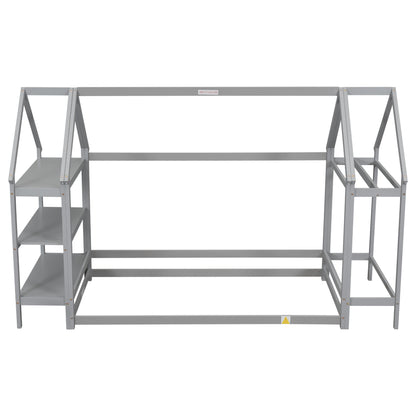 House Frame Platform Bed with Storage Gray