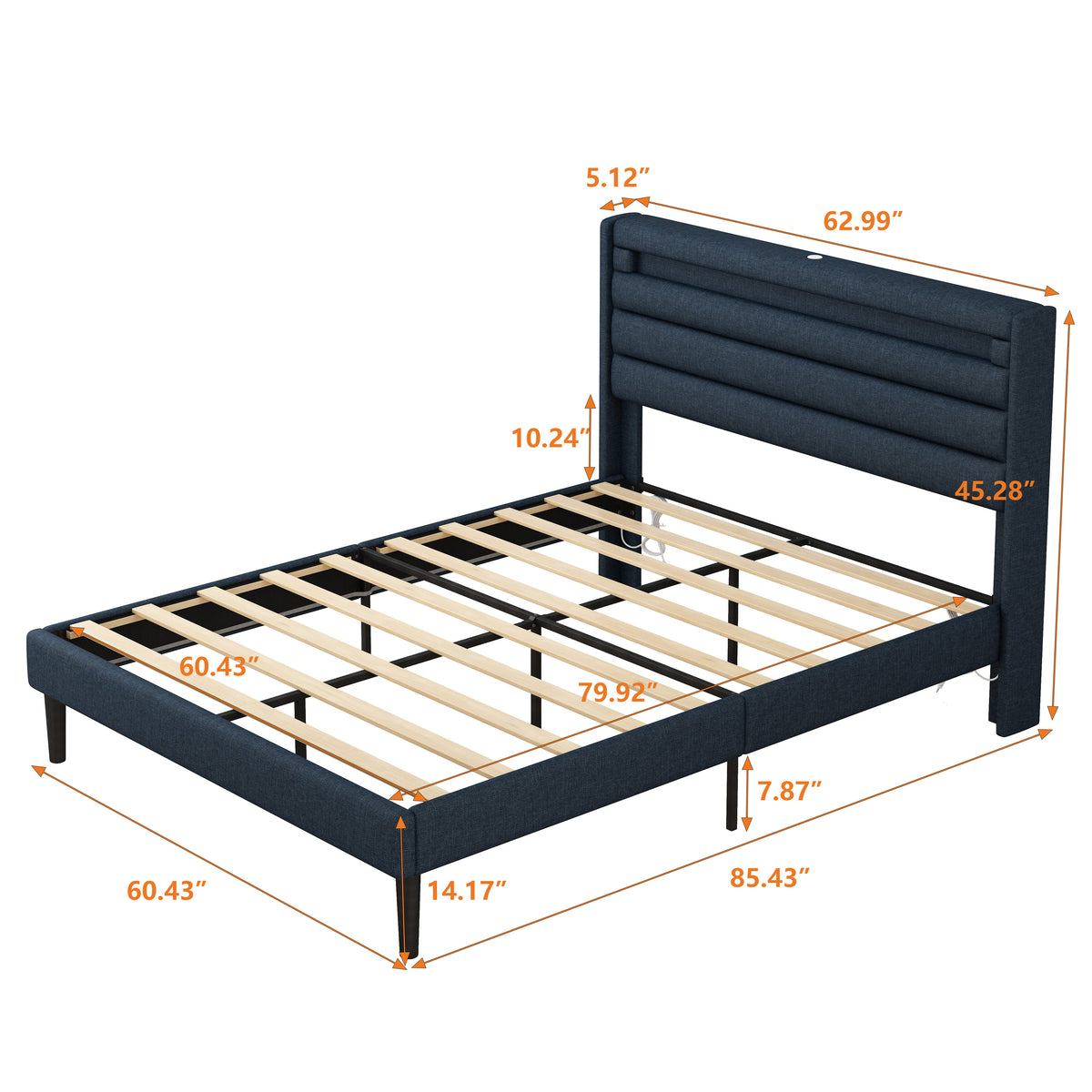 Queen Bedframe with Linen Wrapped LED Headboard Blue