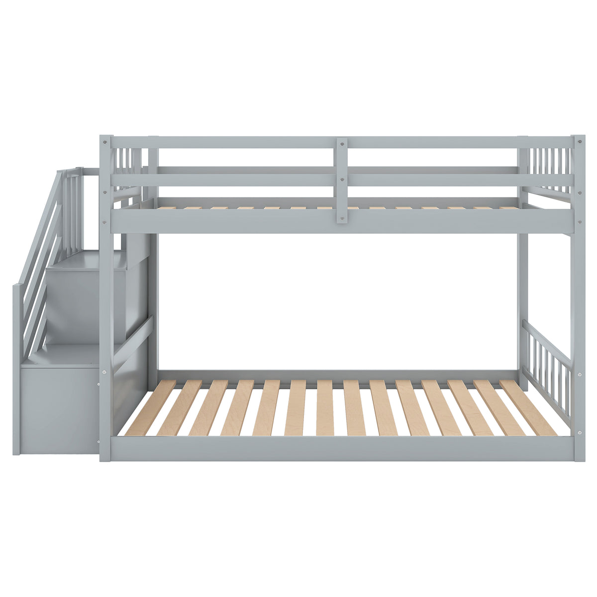 Twin Floor Bunk Bed with Ladder Gray