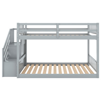 Twin Floor Bunk Bed with Ladder Gray
