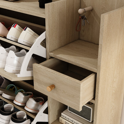 Bohemian Shoe Cabinet with Rattan Flip Drawers Natural