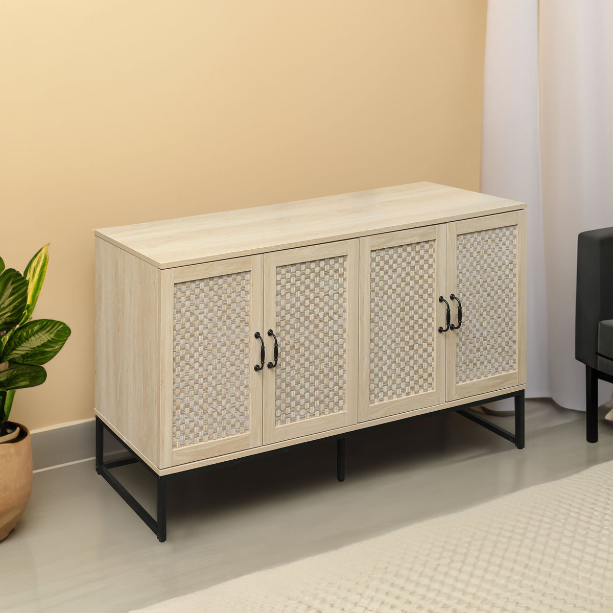 Rattan 4-Door Sideboard Natural