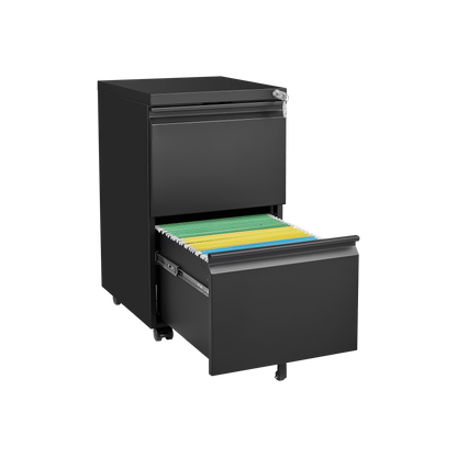 Black 2-Drawer Mobile File Cabinet – 25.6" High with Lock for Legal/Letter Size Files