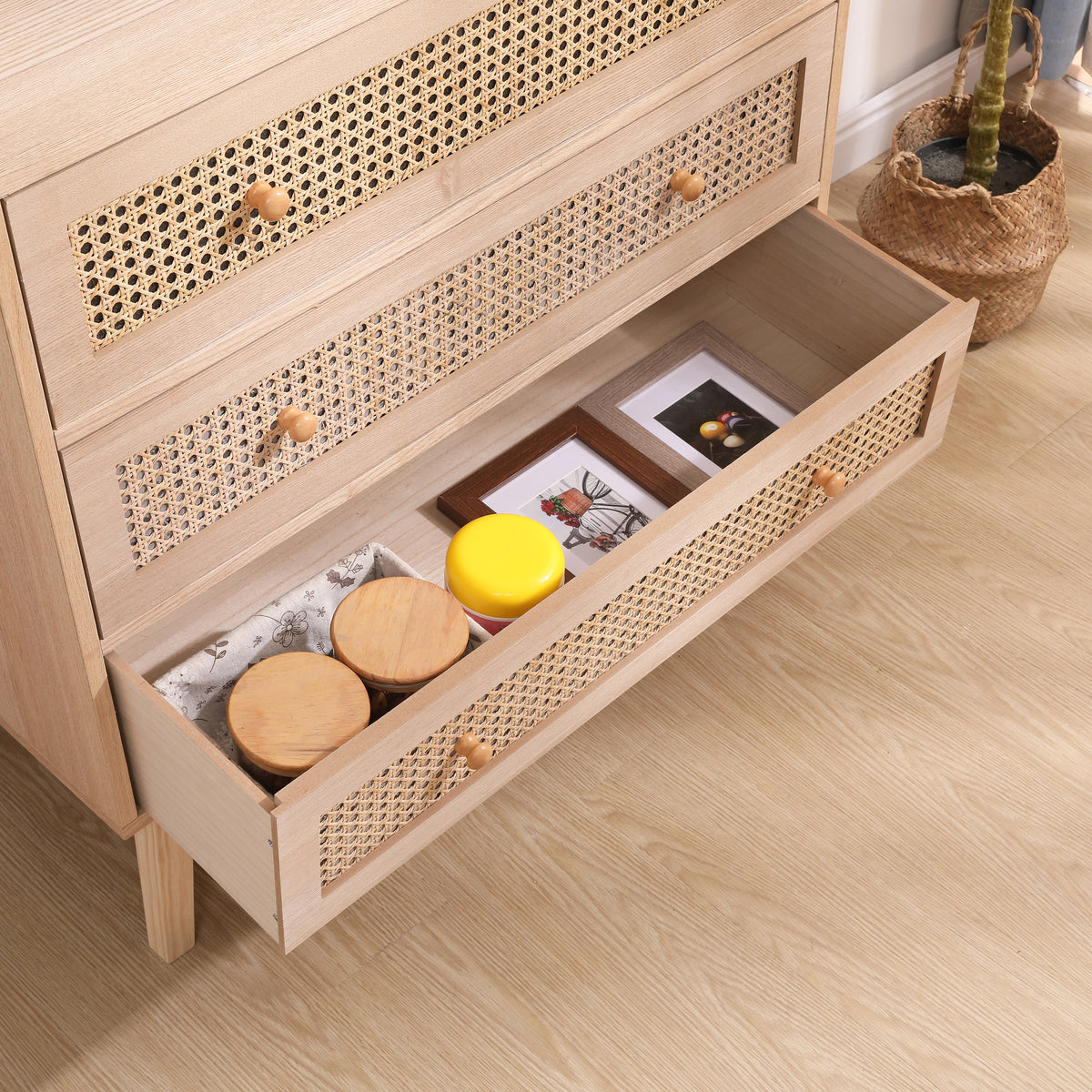 Rattan 3-Drawer Storage Cabinet Natural