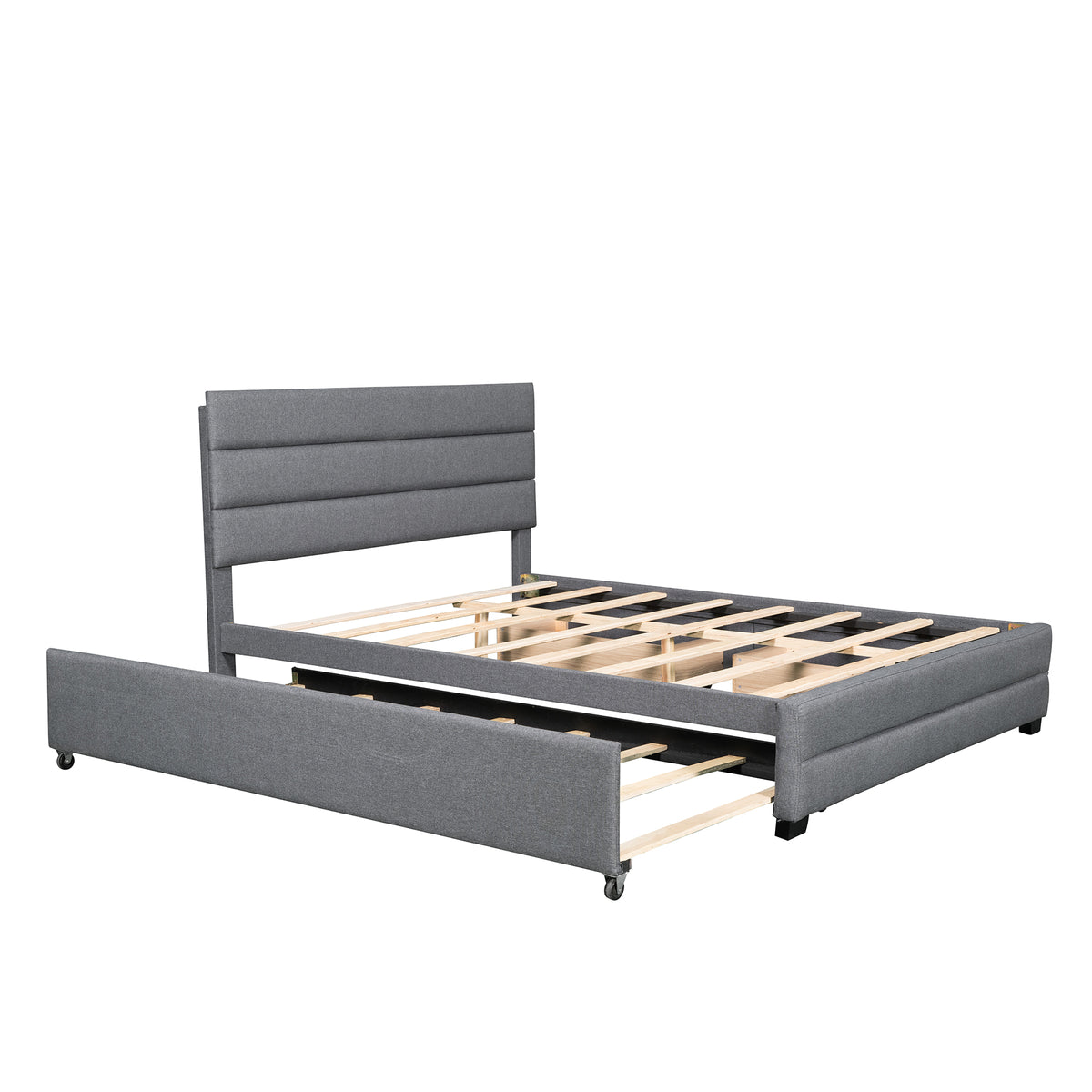 Queen Upholstered Bed with Trundle Gray