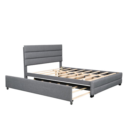 Queen Upholstered Bed with Trundle Gray