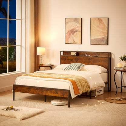 Upholstered Bed Frame with USB Charging Station