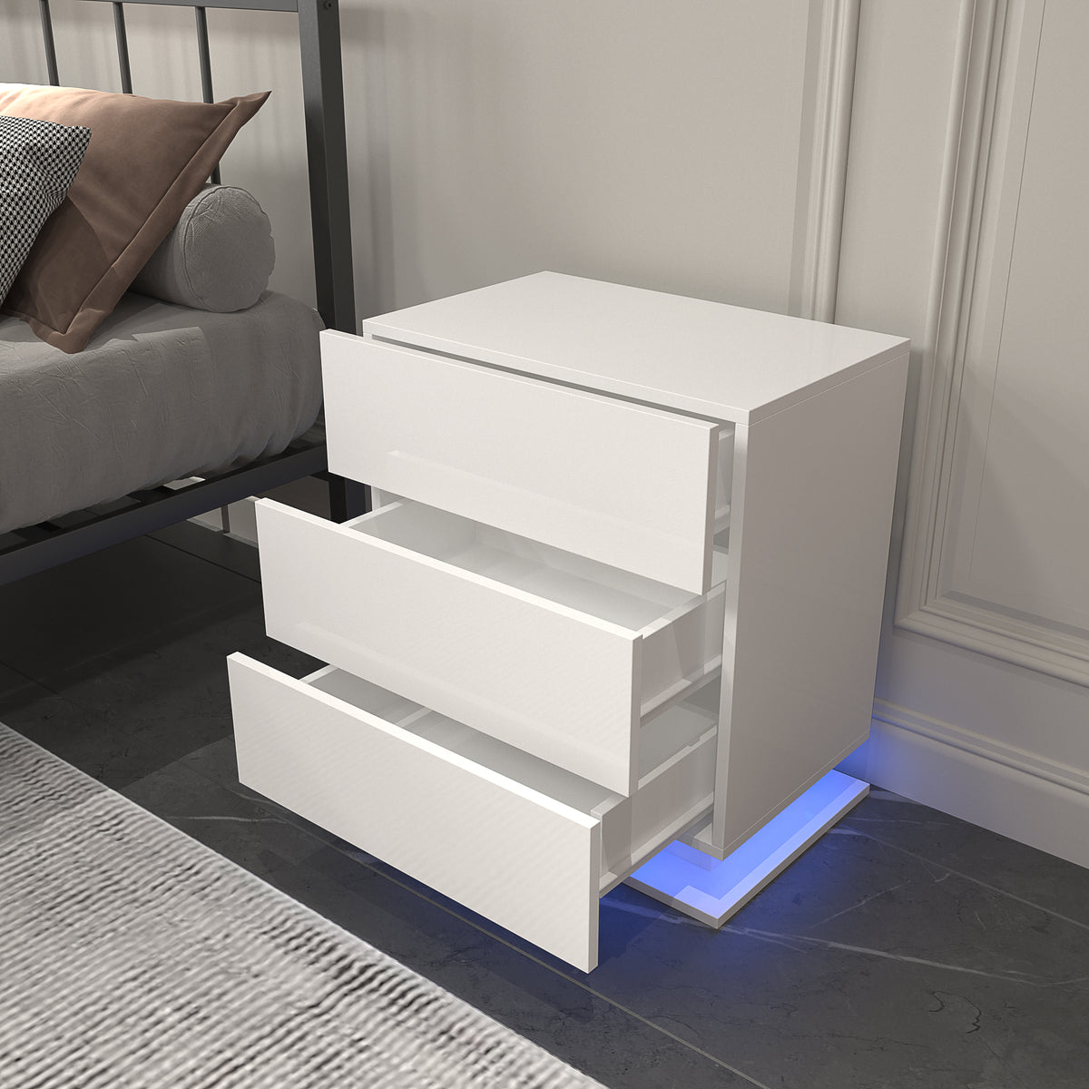 Modern 3-Drawer LED Bedside Table