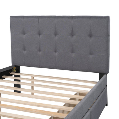 Linen Platform Bed with Headboard White