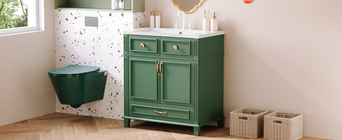 30-Inch Solid Wood Bathroom Vanity with Sink Green