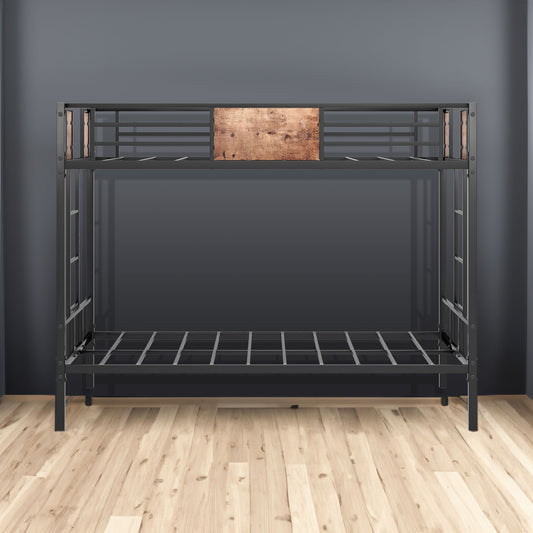 Metal Twin Bunk Bed with Ladder Black
