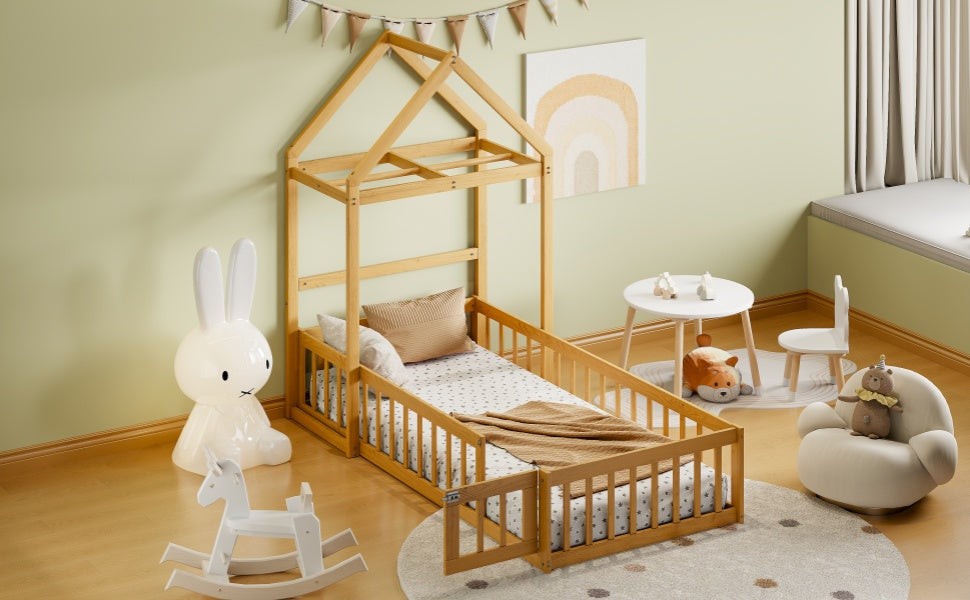 Twin Children’s Bed with Rack Natural