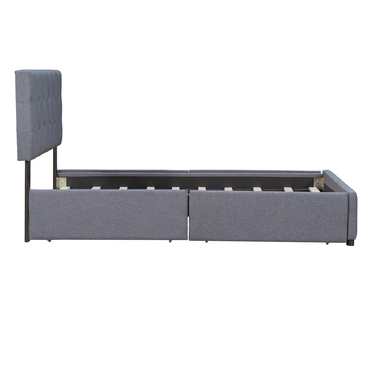 Upholstered Queen Platform Bed with Drawers Gray