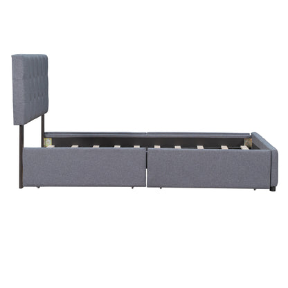Linen Upholstered Platform Bed with Drawers Dark Gray