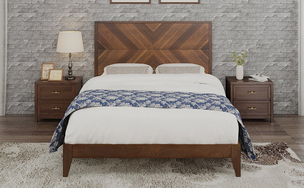 Mid-Century Platform Bed Walnut Queen