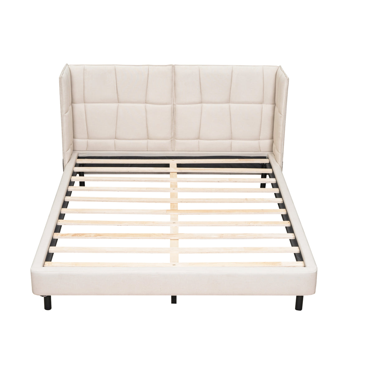 Queen Platform Bed with LED Headboard Beige