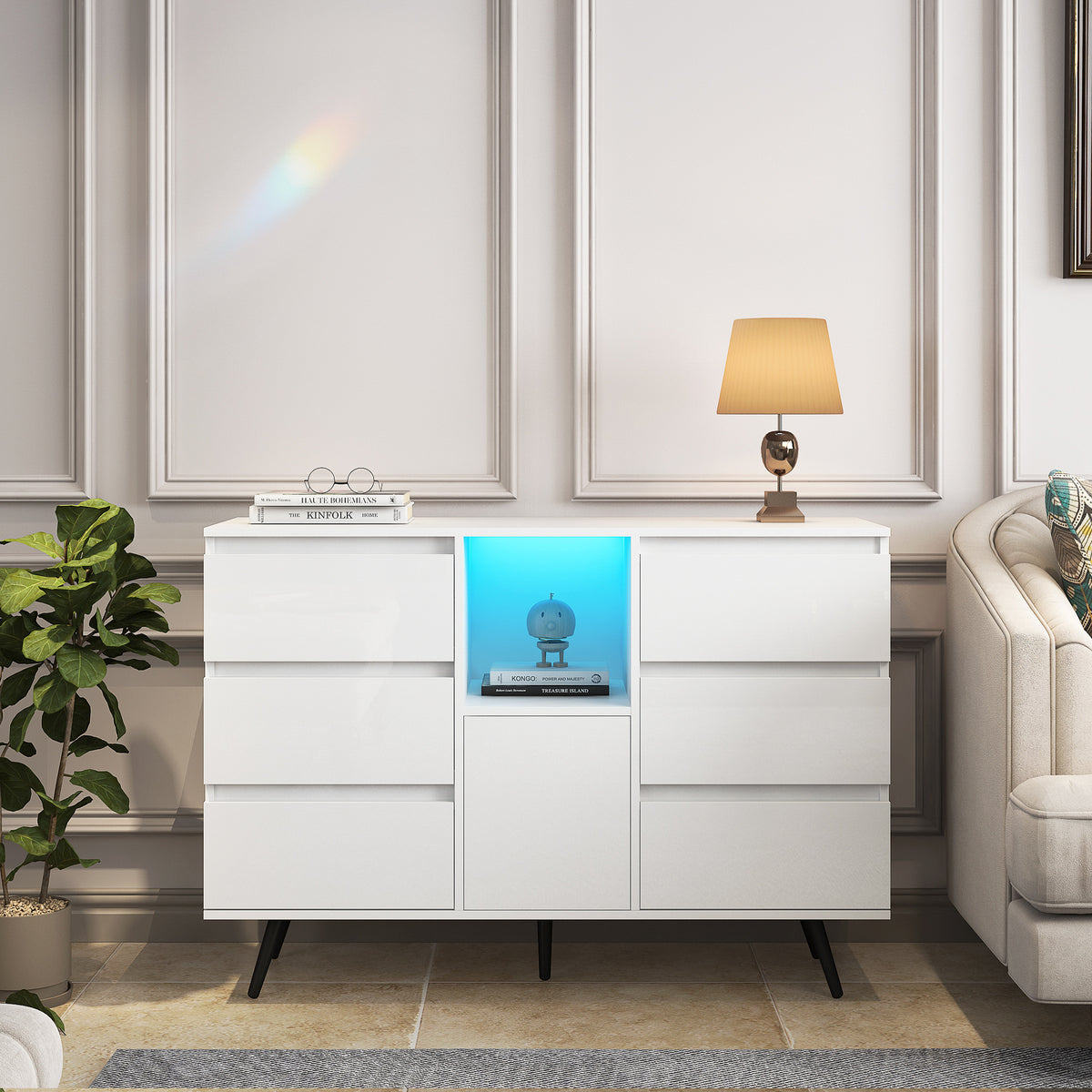 Modern LED Sideboard Cabinet White Gloss