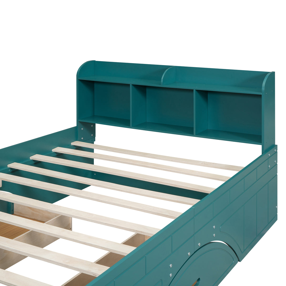 Full Platform Bed with Headboard Dark Green