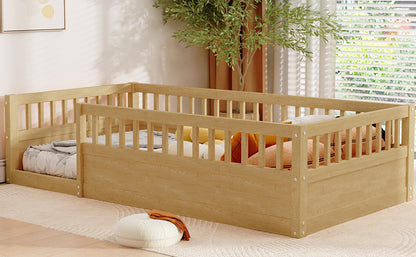 Natural Kids Floor Bed Frame with Fence