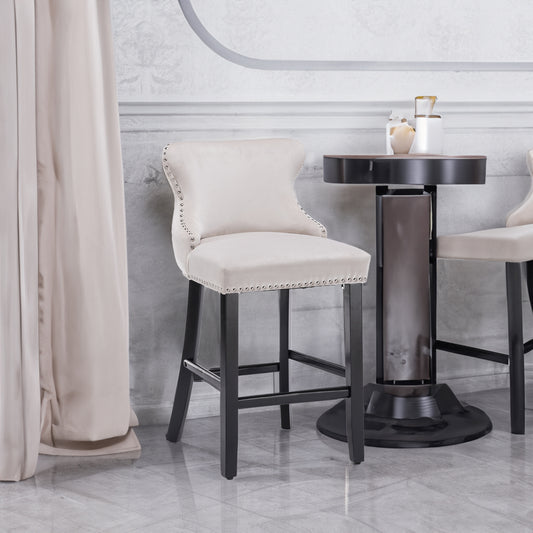 Velvet Wingback Bar Stool Set (2 pcs) – Beige