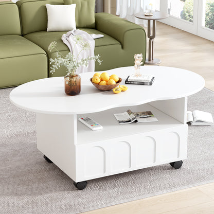 Cream Coffee Table with Storage Drawers – White