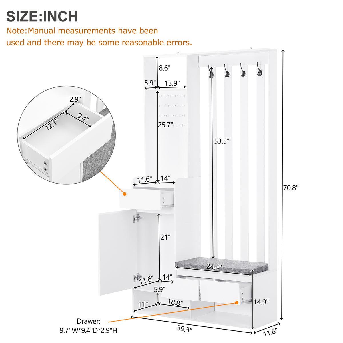 Hall Tree Shoe Cabinet – White Finish