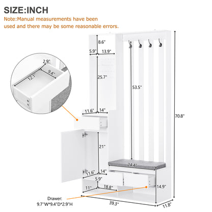 Hall Tree Shoe Cabinet – White Finish