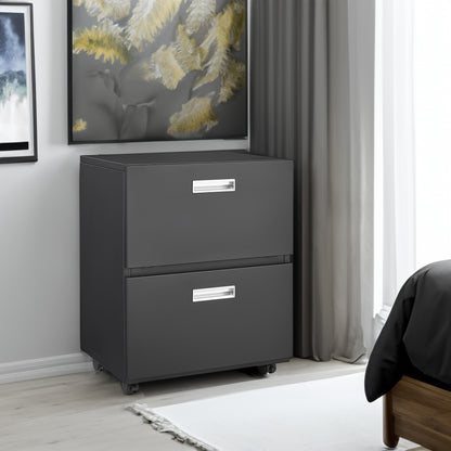 Black Mobile Copier Cabinet – 2-Door Steel File & Printer Stand with Locking Wheels