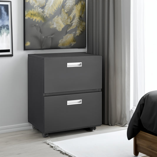 Black Mobile Copier Cabinet – 2-Door Steel File & Printer Stand with Locking Wheels