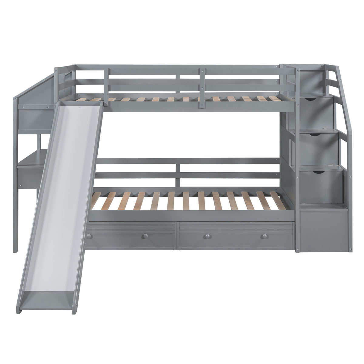 Twin Bunk Bed with Storage Gray