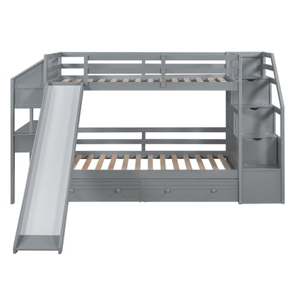 Twin Bunk Bed with Storage Gray