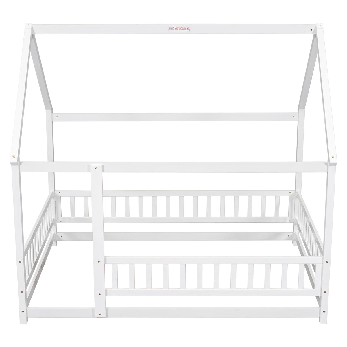 Full Wooden Bed with House Roof Frame White