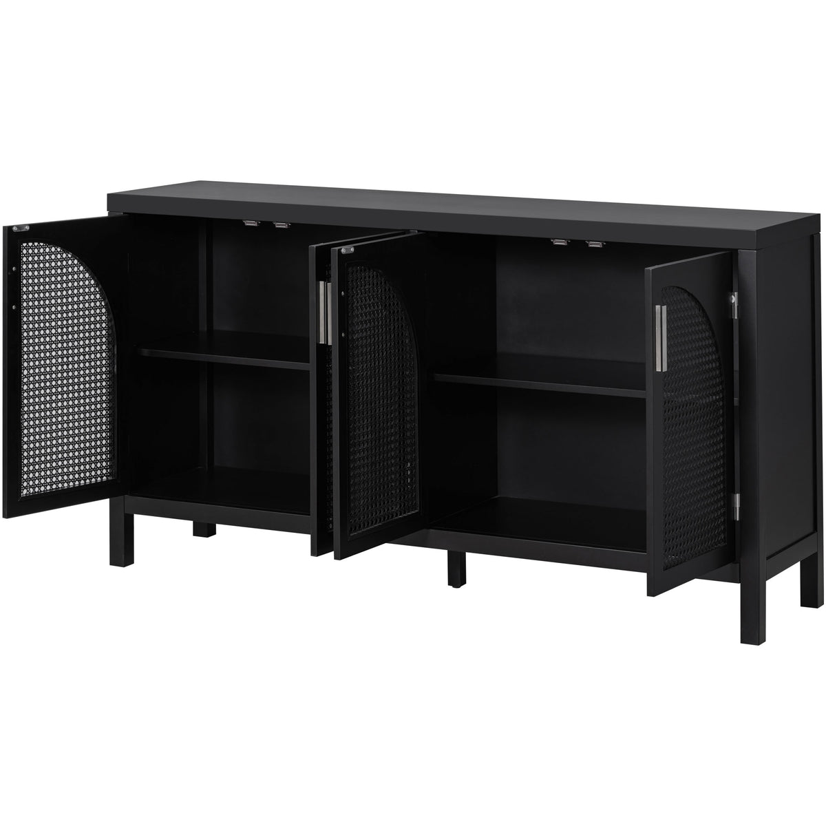 Storage Sideboard with Rattan Doors Black