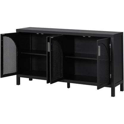 Storage Sideboard with Rattan Doors Black