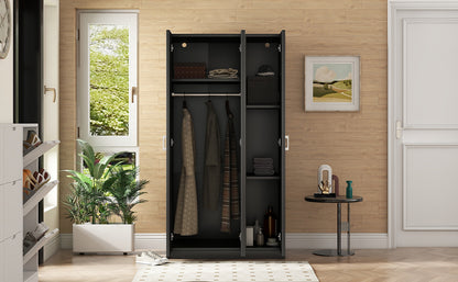 3-Door Wardrobe with Mirror Black