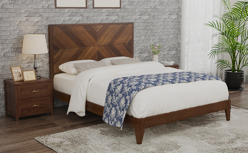 Mid-Century Platform Bed Walnut Queen