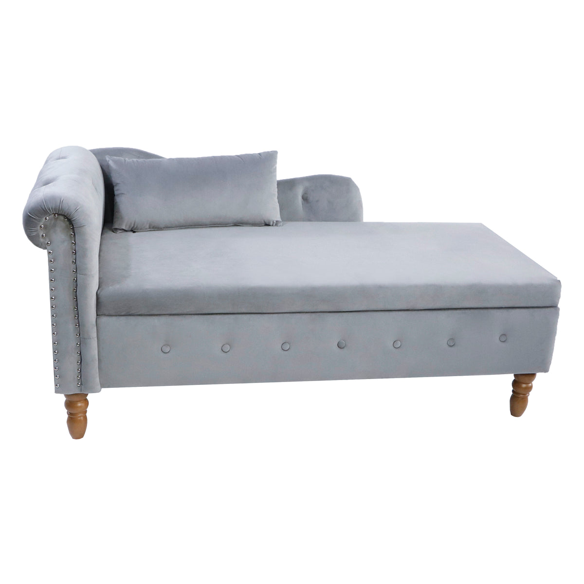 Grey Velvet Lounge Chaise – Modern Roll Arm