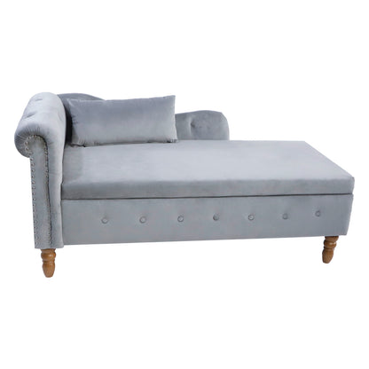 Grey Velvet Lounge Chaise – Modern Roll Arm