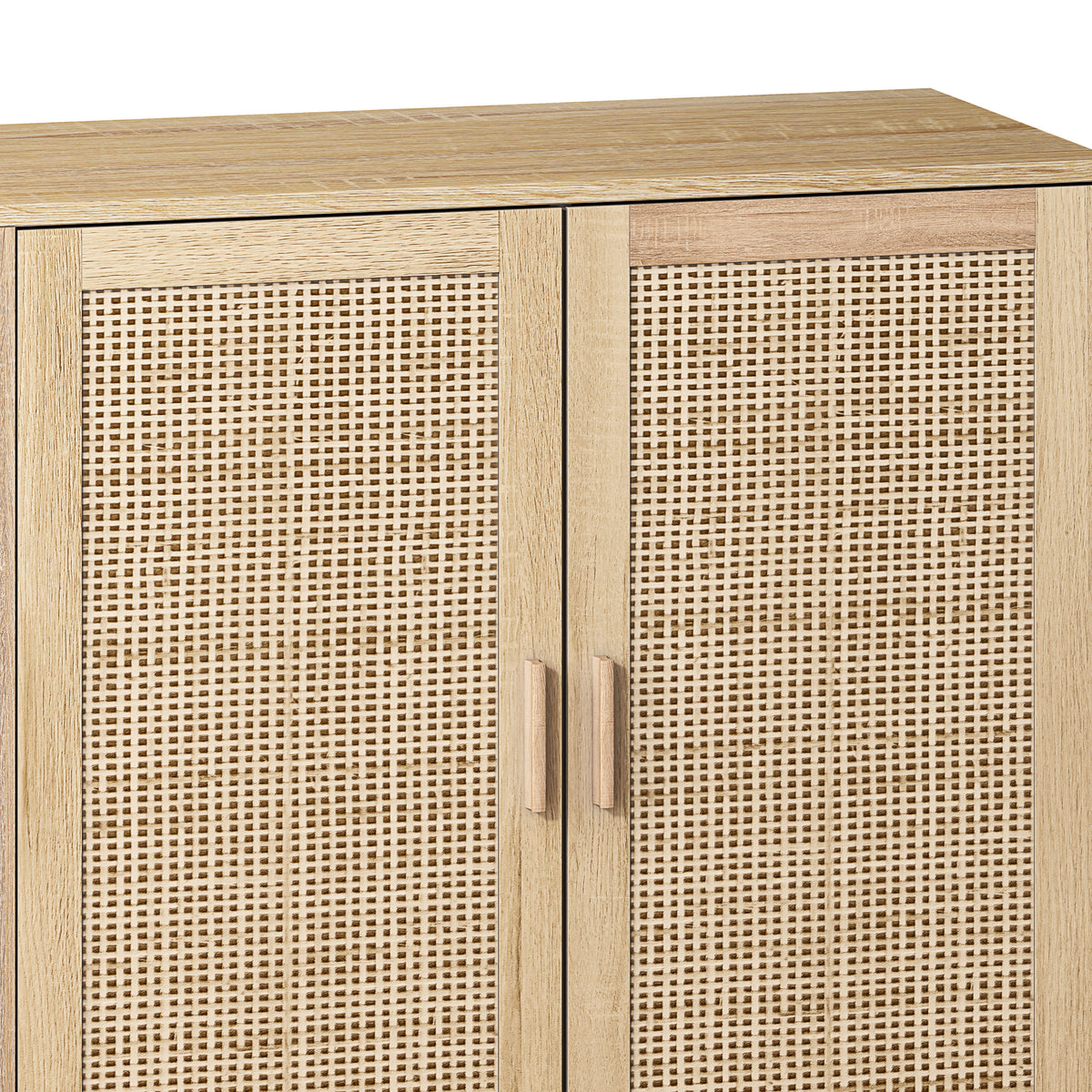 62-Inch Rattan Storage Cabinet with 4 Doors Beige