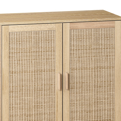 62-Inch Rattan Storage Cabinet with 4 Doors Beige