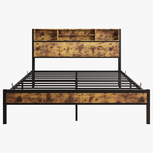 Queen Platform Bed with Charging Station Black