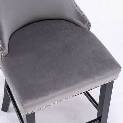 Velvet Wingback Bar Stool Set (2 pcs) – Gray