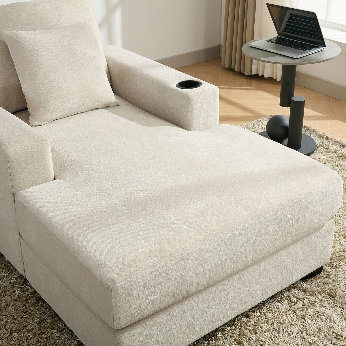 Oversized Chaise Lounge with Pillows Cream