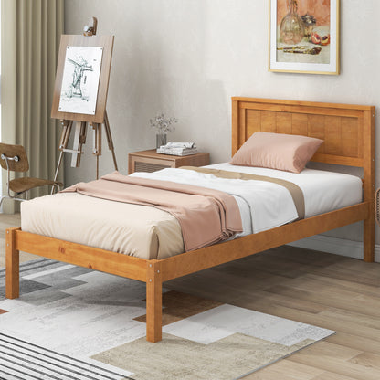 Twin Platform Bed with Headboard Oak