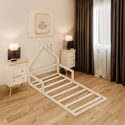 Twin Platform Bed with House Headboard Natural