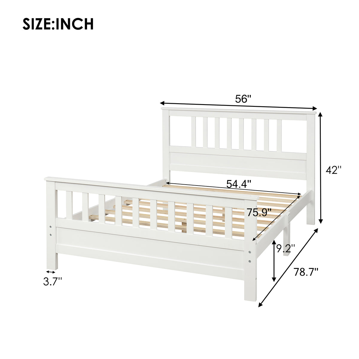 Wooden Platform Bed with Footboard White