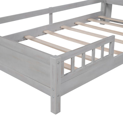 Wood Platform Bed Antique Gray