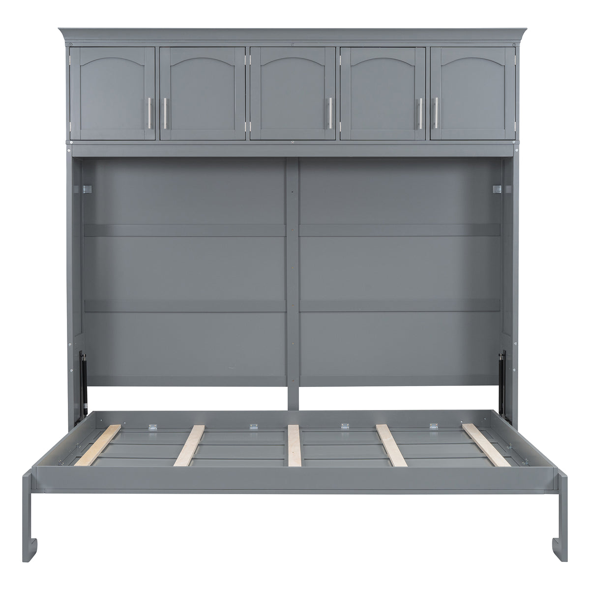 Gray Murphy Bed with Top Cabinets