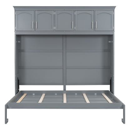 Gray Murphy Bed with Top Cabinets