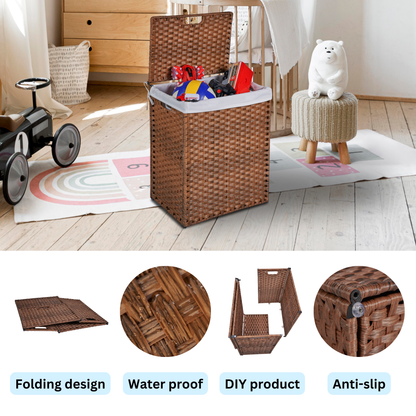 Brown Laundry Hamper with Lid and 2 Removable Bags